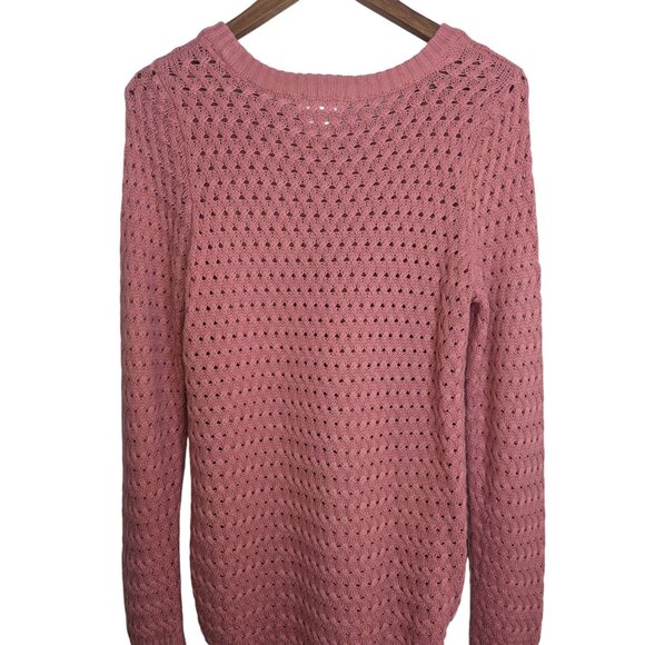 Venus Pink Open- Knit Tunic Style Sweater W/Side Snap Buttons Womens Soft Size S - Picture 6 of 9